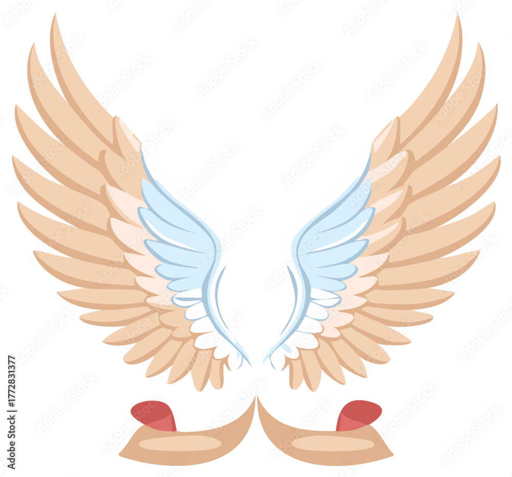 Obraz premium Elegant stylized wings and decorative banner scroll creative design element