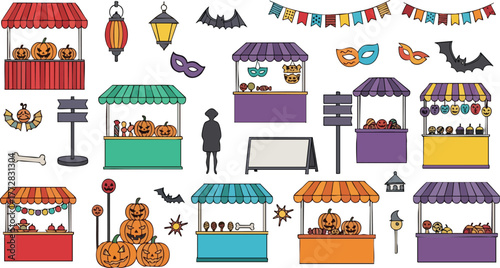 Halloween Market Stalls and Decorations Collection.