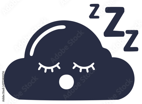 Cute Dark Blue Cloud Sleeping with Eye Lashes and Zzz Symbol