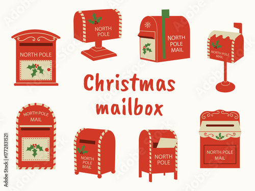 North pole Christmas mailbox illustration. Festive holiday letterbox.