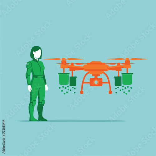 Drone And Operator In Aerial Photography Scene.