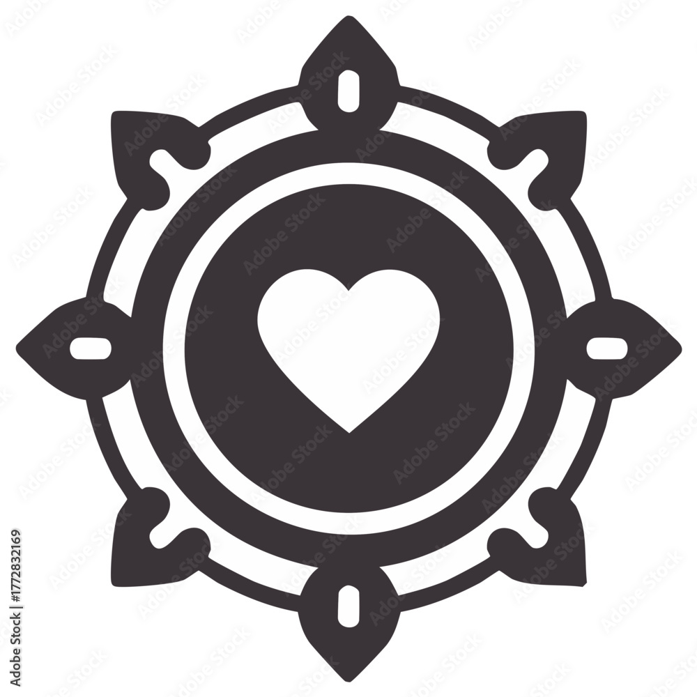 Obraz premium Stylized heart icon in decorative circular frame abstract symbol of love affection passion