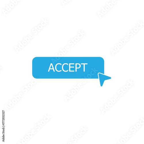 Digital concept for accepting terms and conditions, confirming actions, or agreeing to online choices with a clear blue button and pointer graphic. This represents agreement and user interaction