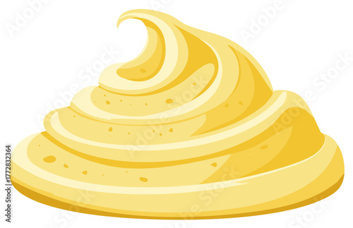 A sweet swirl of yellow vanilla buttercream frosting or whipped cream topping illustration