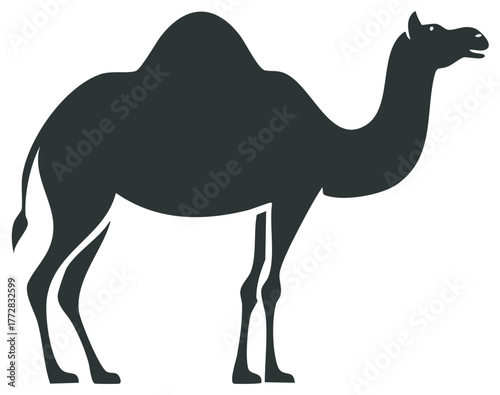 Simple Stylized Dromedary Camel Silhouette Icon Standing in Profile Vector Illustration