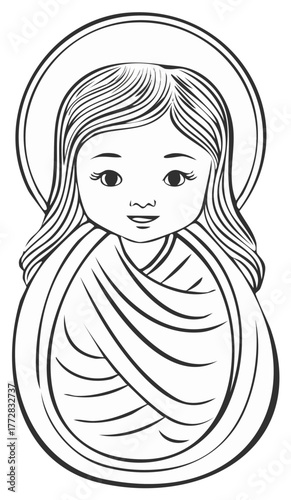 Adorable Baby Jesus in Swaddling Clothes with Halo Illustration