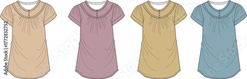 Four Stylish Tunic Dresses in Pastel Colors for Fashion Design Concepts