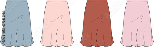 Variety of Pleated Skirts in Pastel Colors A Stylish Fashion Illustration Collection