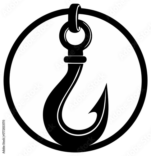 Black Hook Icon Suspended Within a Circular Frame Symbolizing Fishing Safety and Security