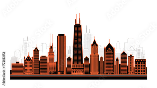 Urban Silhouette: Capturing the essence of a modern metropolis, this image showcases a stunning cityscape skyline, rendered in a striking, minimalist style.