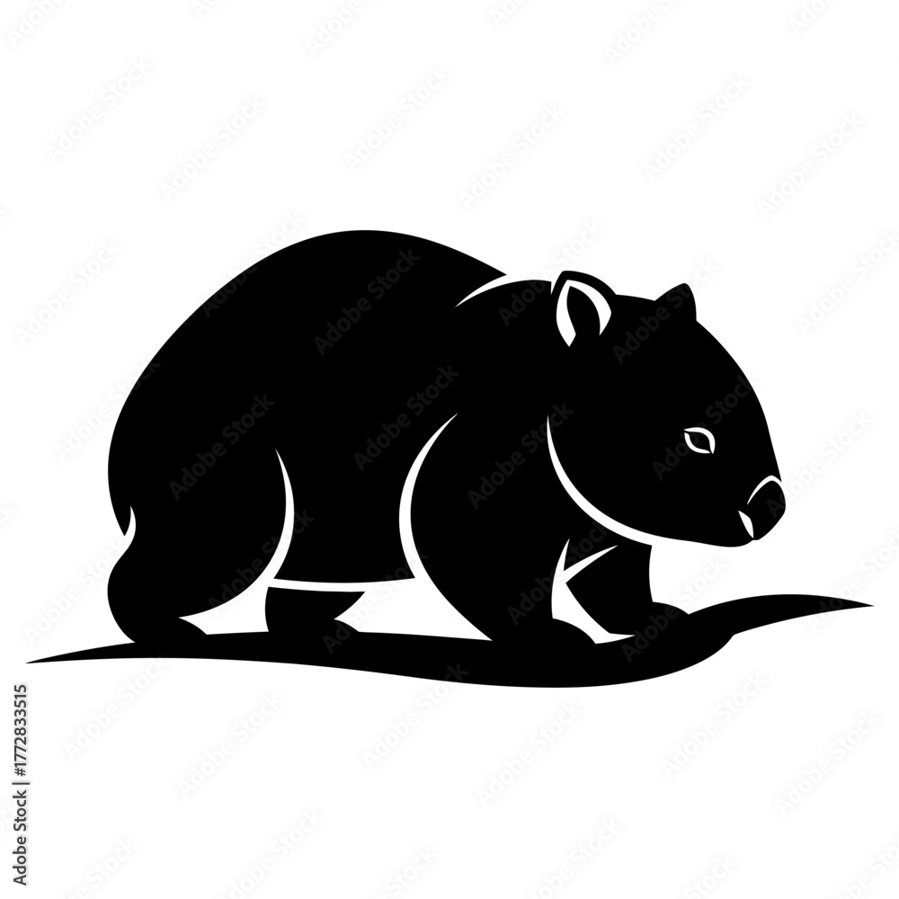 Fototapeta premium Black silhouette of a wombat animal on a white background.