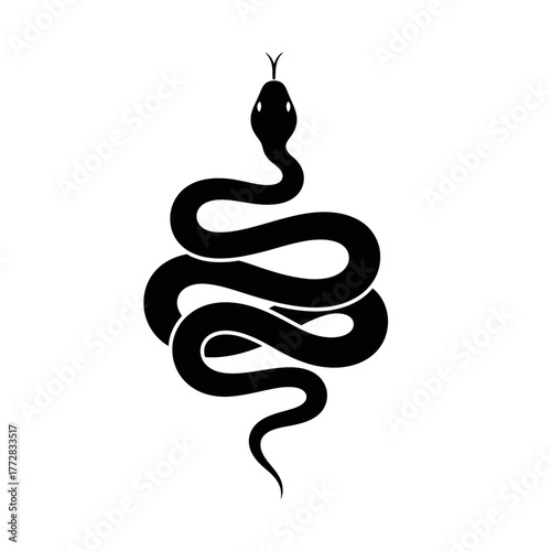 Black snake silhouette coiled on white background.