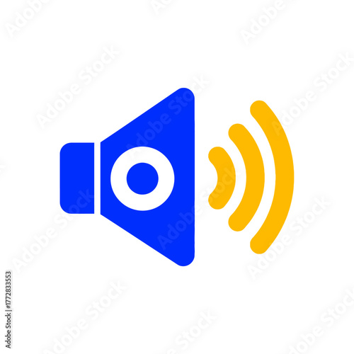 Blue speaker icon emitting sound waves for audio.