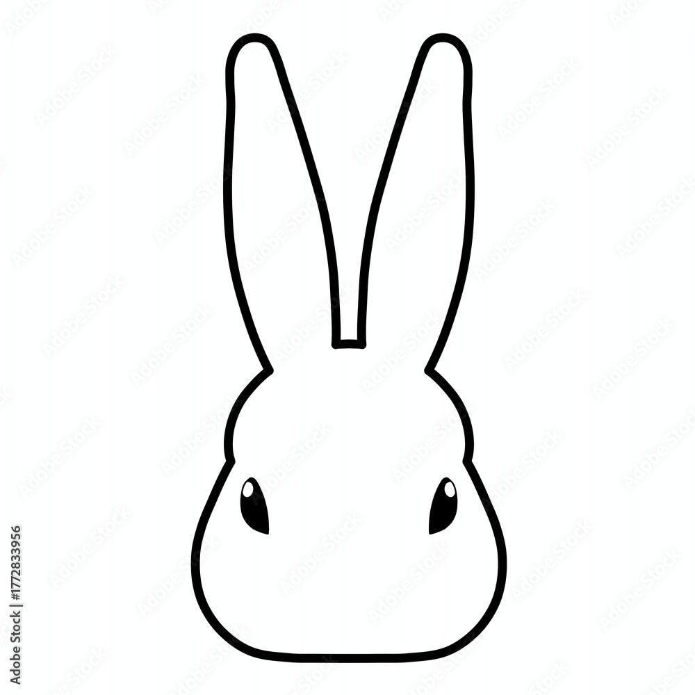 Obraz premium The image features a minimalist outline of a rabbit's face, showcasing its long ears and smooth, rounded shape. The design is simple yet charming
