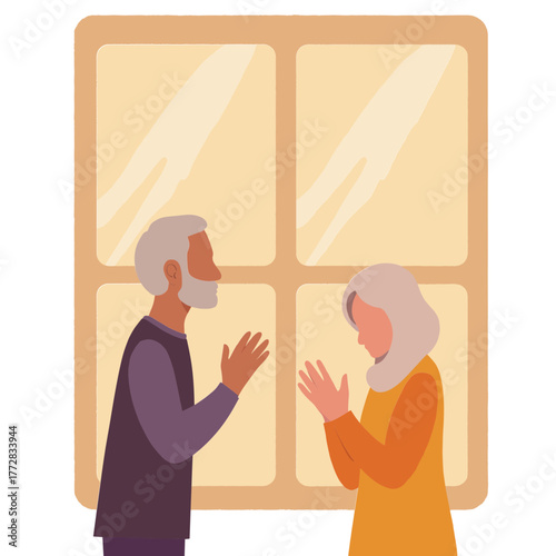 Senior couple in a ritual moment. Senior couple during ritual. Older partners in a quiet ceremonial pose. Senior pair in intimate ritual. Elderly set