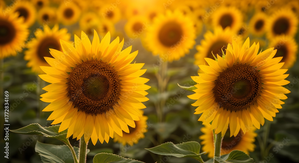 Fototapeta premium Vibrant sunflowers in full bloom a field of golden blossoms and sunlight
