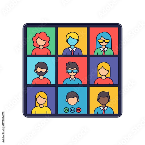 Online meeting of diverse people in a video conference call.