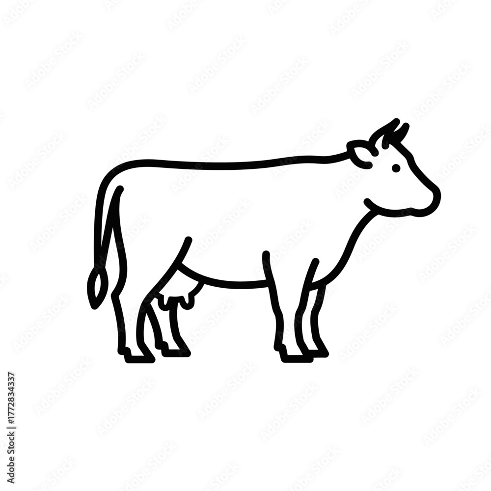Obraz premium Simple outline drawing of a cow, a farm animal.