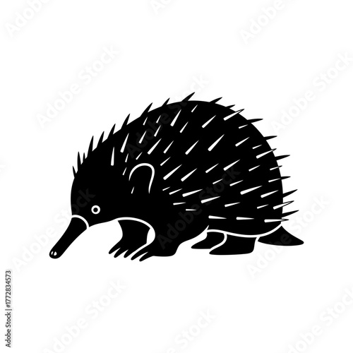 Black and white illustration of an echidna animal.