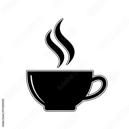 Black coffee cup with steam rising up isolated.