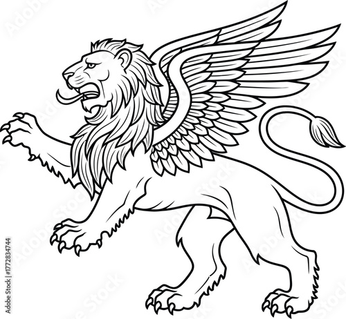 Griffin lion wings mythical creature heraldic beast animal fantasy art line