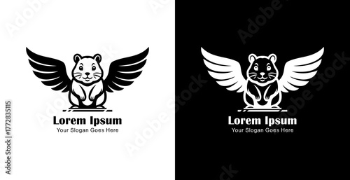 Winged hamster logo design with front view