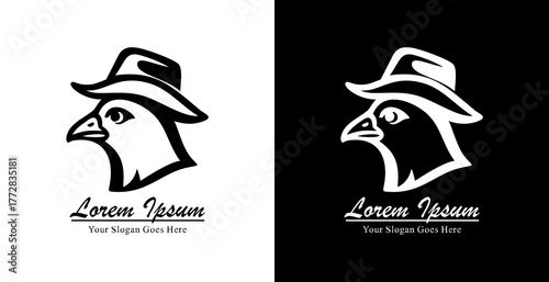 Logo design of a dove head wearing a cowboy hat with a side view