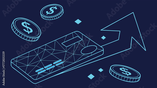 Mobile banking growth with digital currency and financial success vector Abstract