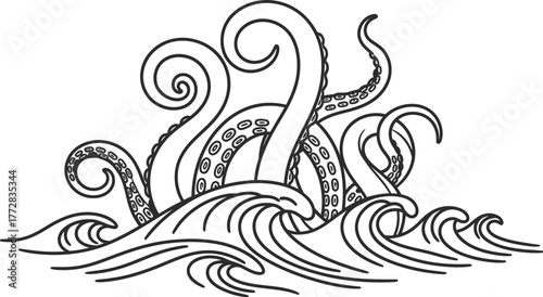 Octopus tentacles sea waves ocean kraken monster marine wildlife nautical adventure