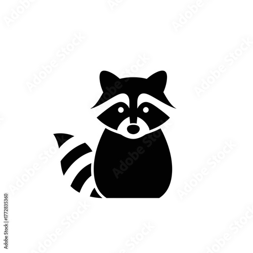 Black and white raccoon icon, simple and clean design.
