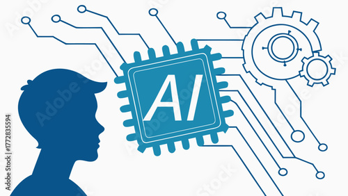 Ai chip human head technology circuit board vector Abstract