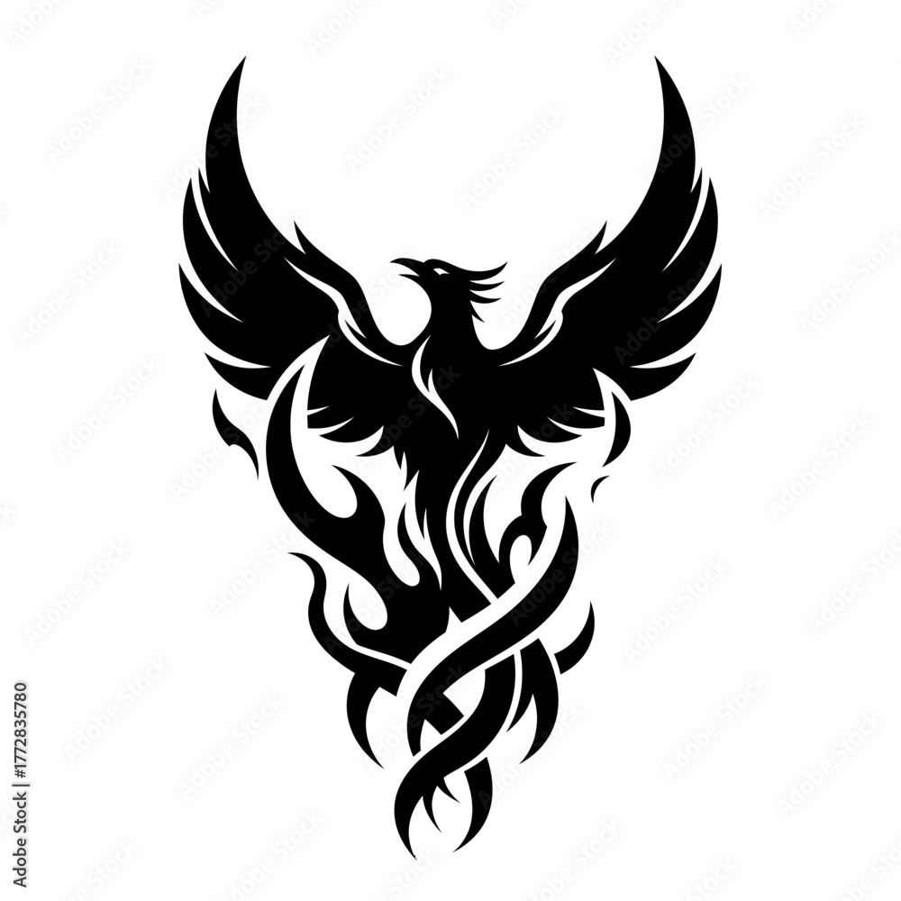 Fototapeta premium Majestic Phoenix Rising from Flames Symbolizing Rebirth and Strength.
