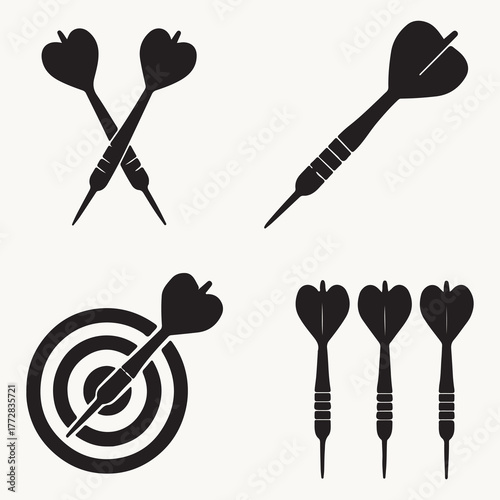 Set of darts vector art silhouette logo icon design black and white