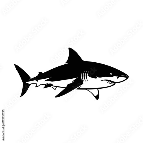 Great white shark silhouette in black and white.