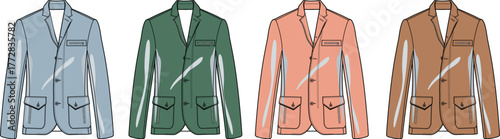 Versatile Men's Blazer Collection in Varied Hues for Fashion Design and Apparel Development Concepts, Showcasing Stylish Wardrobe Essentials