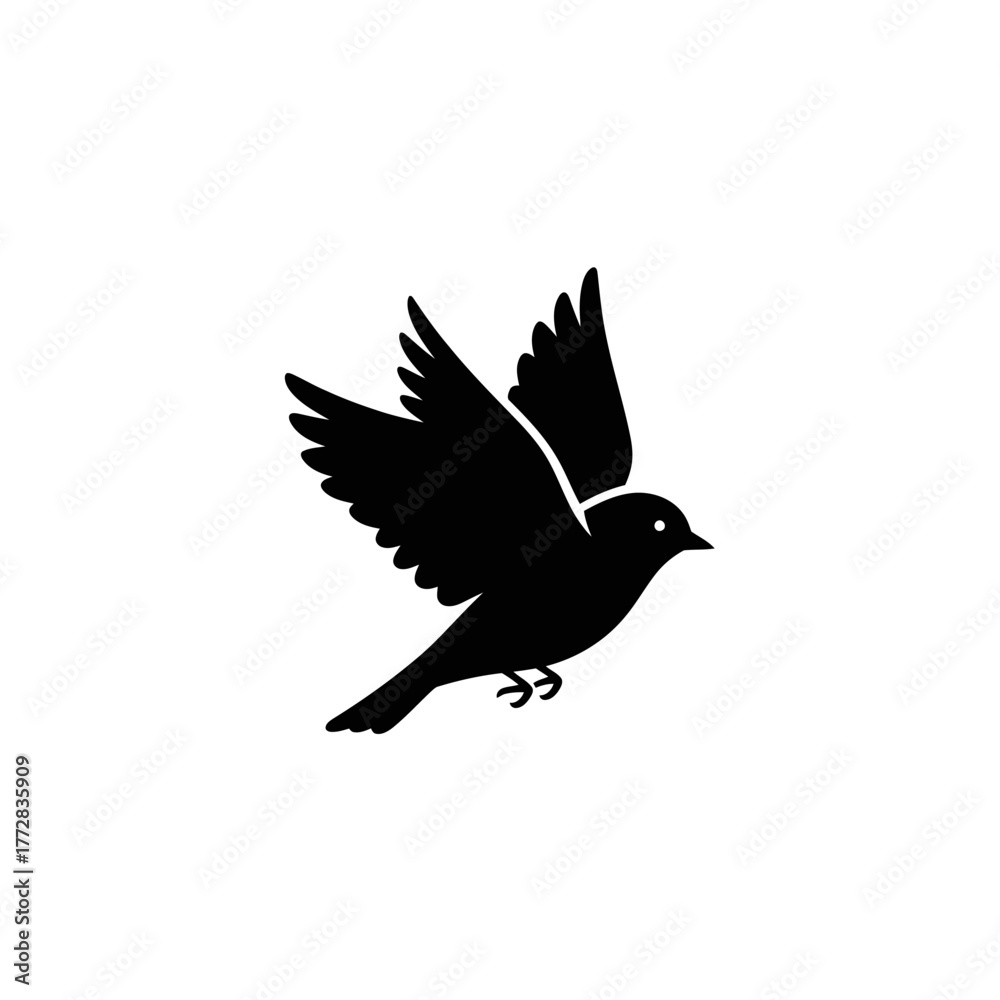 Fototapeta premium Silhouette of a bird in flight, black and white illustration.