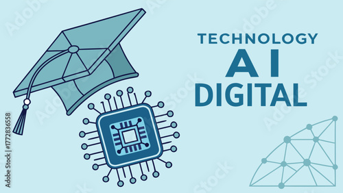 Artificial intelligence education technology graduation digital learning vector Abstract