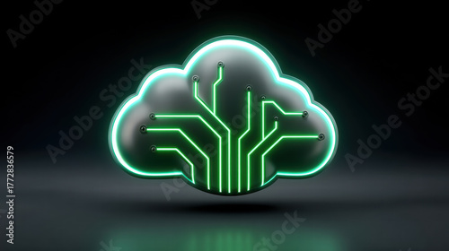 Fintech ai chip in sustainable cloud technology glowing green circuit futuristic innovation