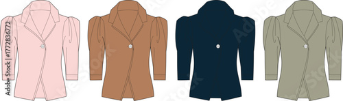 A versatile collection of women's long blazer jacket illustrations in multiple contemporary colors, featuring stylish and adaptable fashion choices for diverse occasions and professional settings