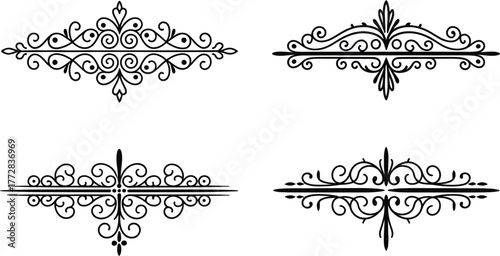 Ornate flourish embellishments decorative swirls vintage ornaments text dividers classic design elements