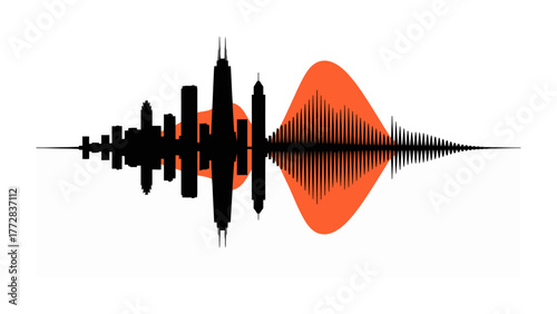 Urban Symphony: An artistic depiction blends the iconic city skyline with the visual representation of sound waves, creating a harmonious and vibrant abstract composition.