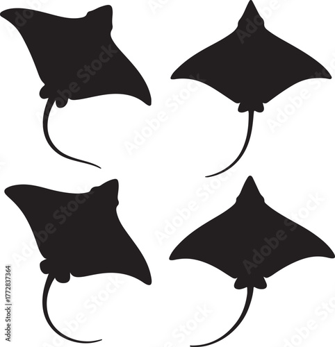 Set of silhouette stingray transparent