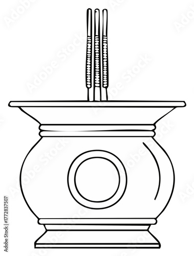 Classic ceremonial censer with three incense sticks for spiritual rituals outline