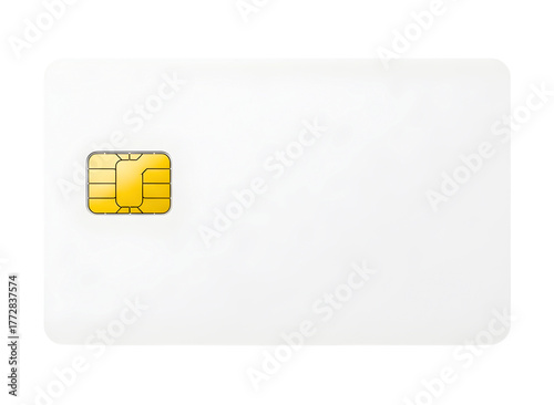 Blank white credit card with gold chip isolated on transparent background