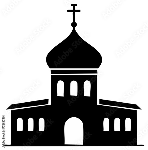 Black Silhouette Icon of an Eastern Orthodox Church with Onion Dome
