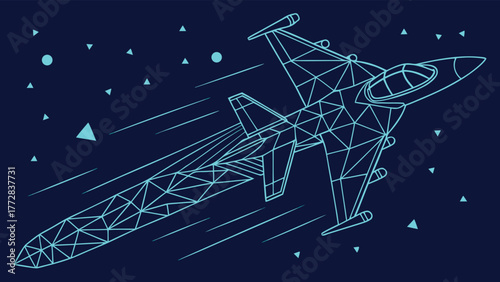 Rocket ship in digital space with geometric elements vector Abstract