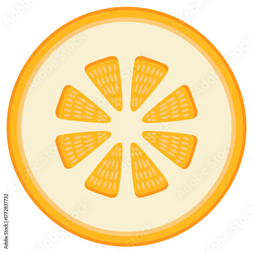 Vibrant orange fruit slice vector icon with pulp texture, a flat design citrus cross section illustration