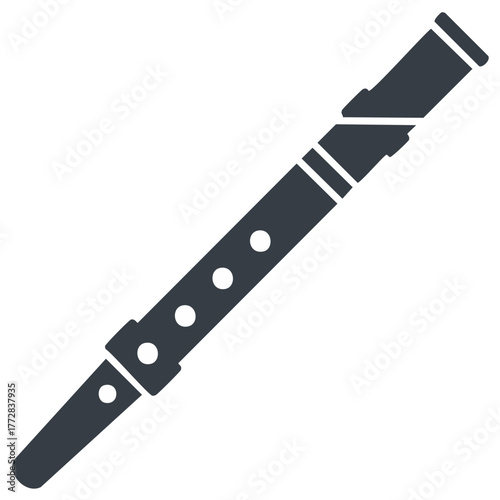 Simple Vector Icon of a Dark Blue Recorder Musical Instrument