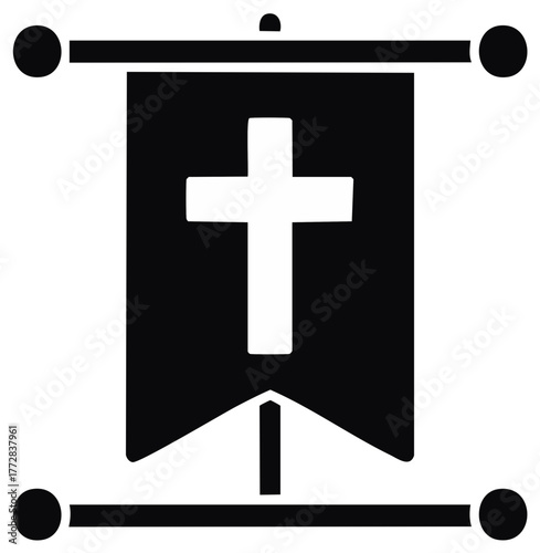 Religious Christian cross banner icon on a pole for celebration and faith