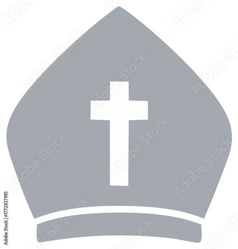 Stylized Catholic Bishop's Mitre Hat with Cross Symbol
